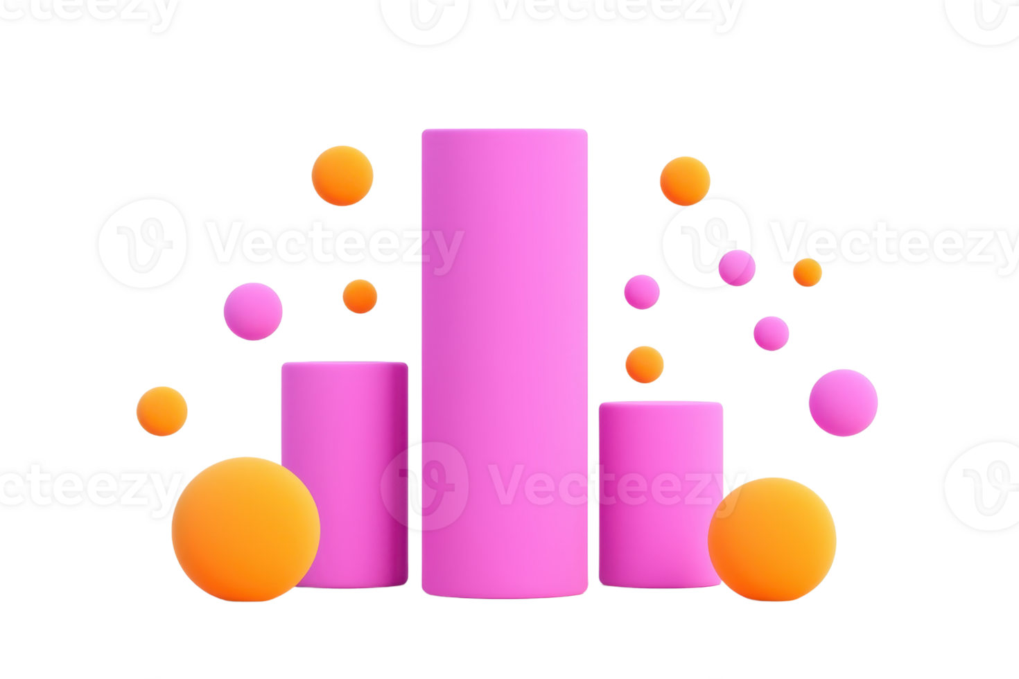 A vibrant arrangement of pink cylindrical shapes and orange spheres, creating an engaging visual composition. png