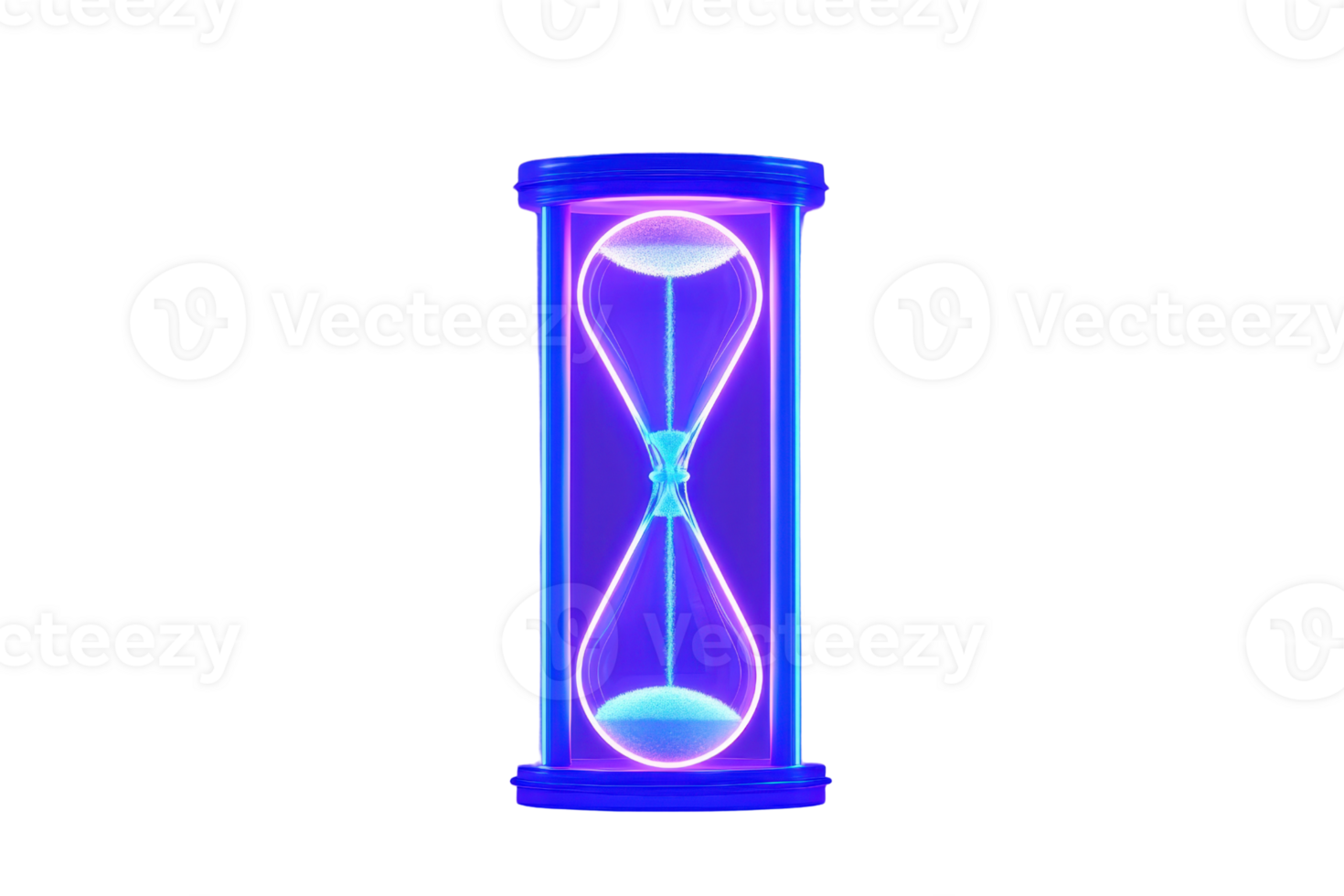 A glowing hourglass with vibrant blue and purple hues, showcasing the passage of time in a modern and artistic design. png