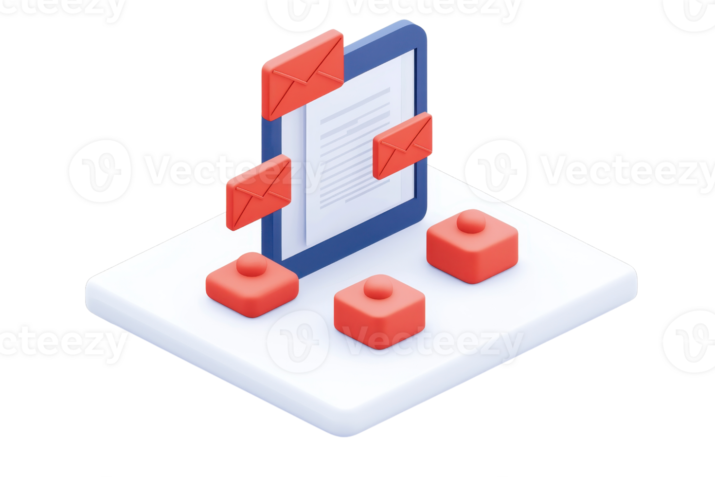 A digital illustration featuring an email management interface with envelopes and a document, symbolizing communication and organization. png