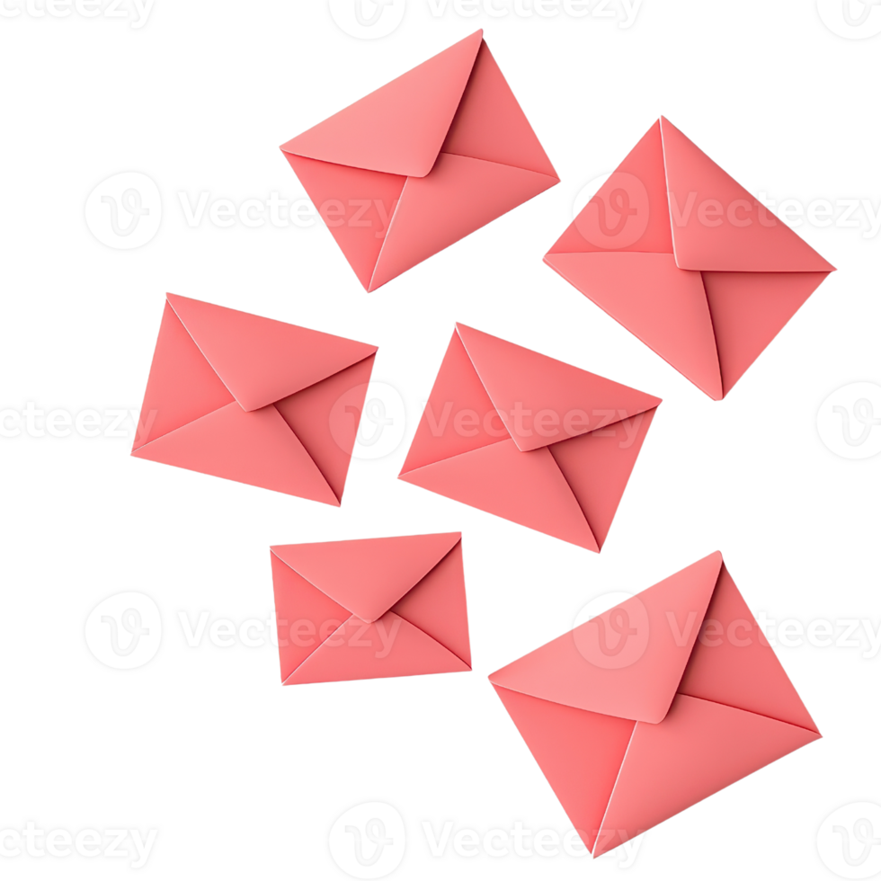 A collection of pink envelopes arranged in varying orientations. png