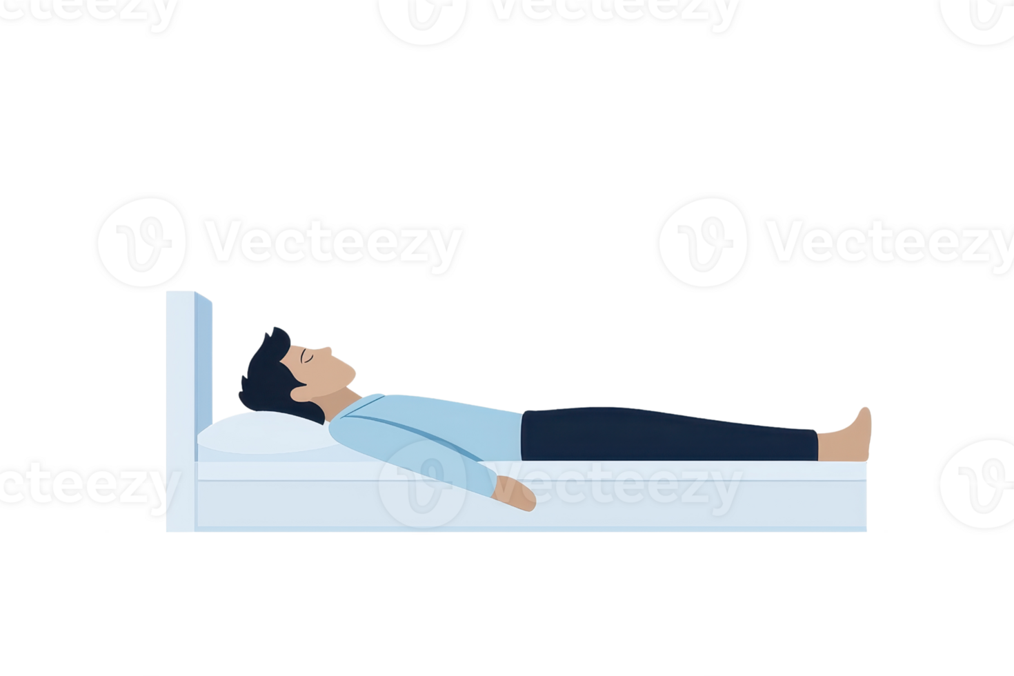 A person is lying down on a bed, appearing relaxed and at rest. png
