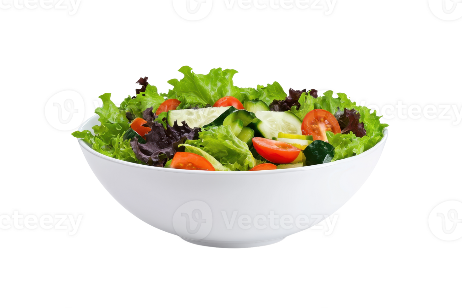 A vibrant salad bowl filled with fresh greens, cherry tomatoes, and cucumbers, showcasing a colorful and healthy mix of ingredients. png