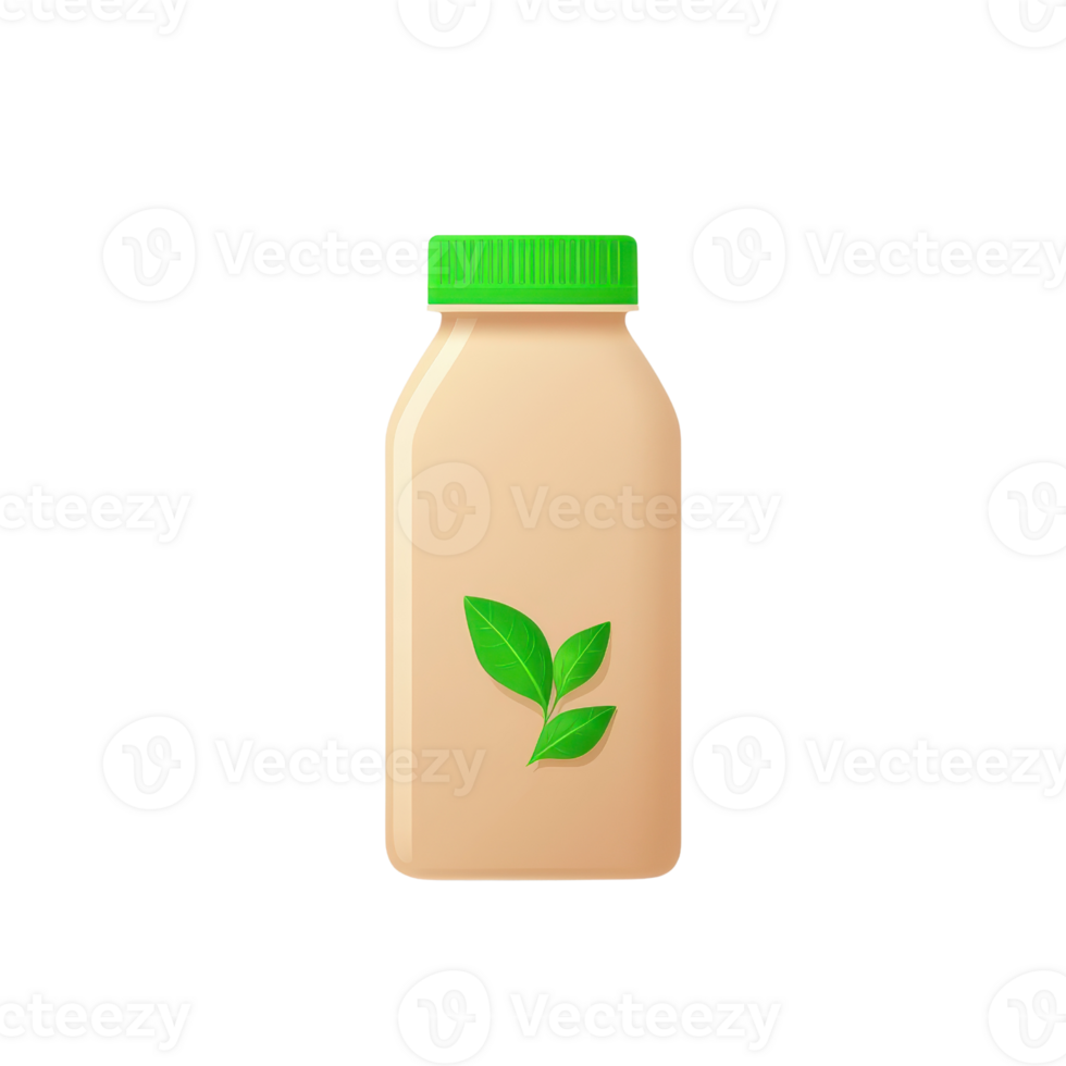 A simple, cream-colored bottle with a green cap and a leaf design on the front. png