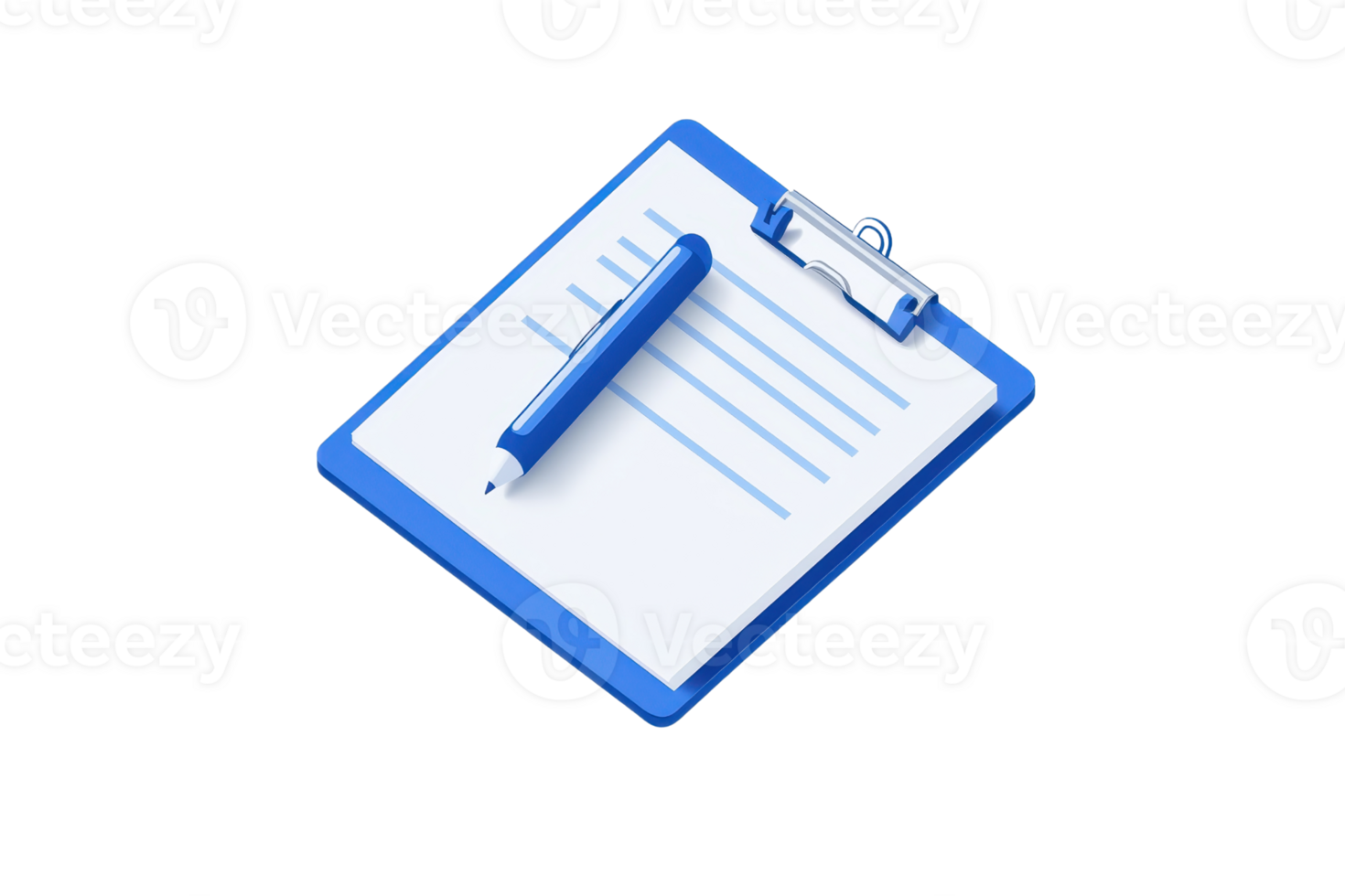 A blue clipboard with a pen resting on it, featuring lined paper for notes or lists. png