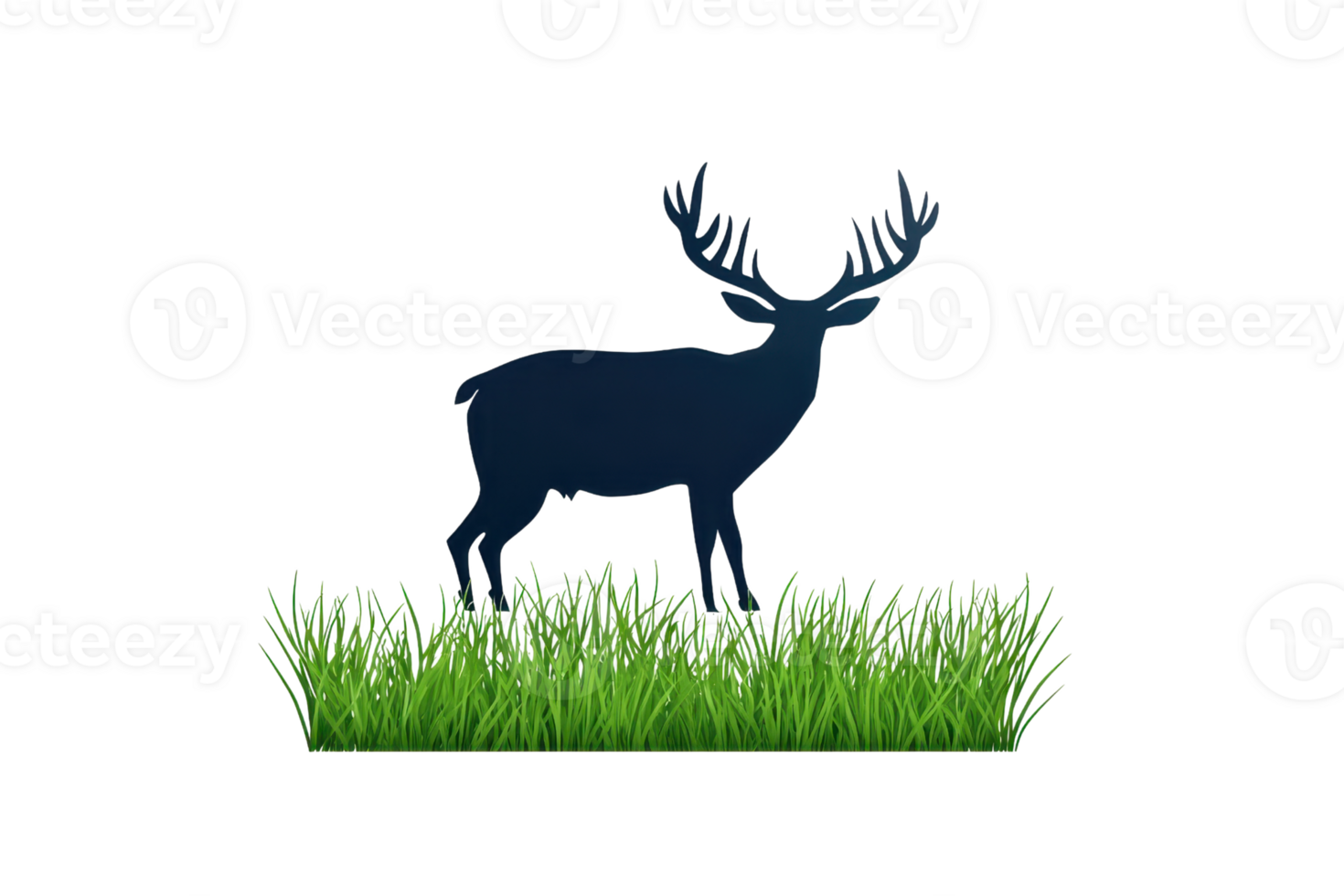 A silhouette of a deer standing on lush grass, showcasing its majestic antlers. png