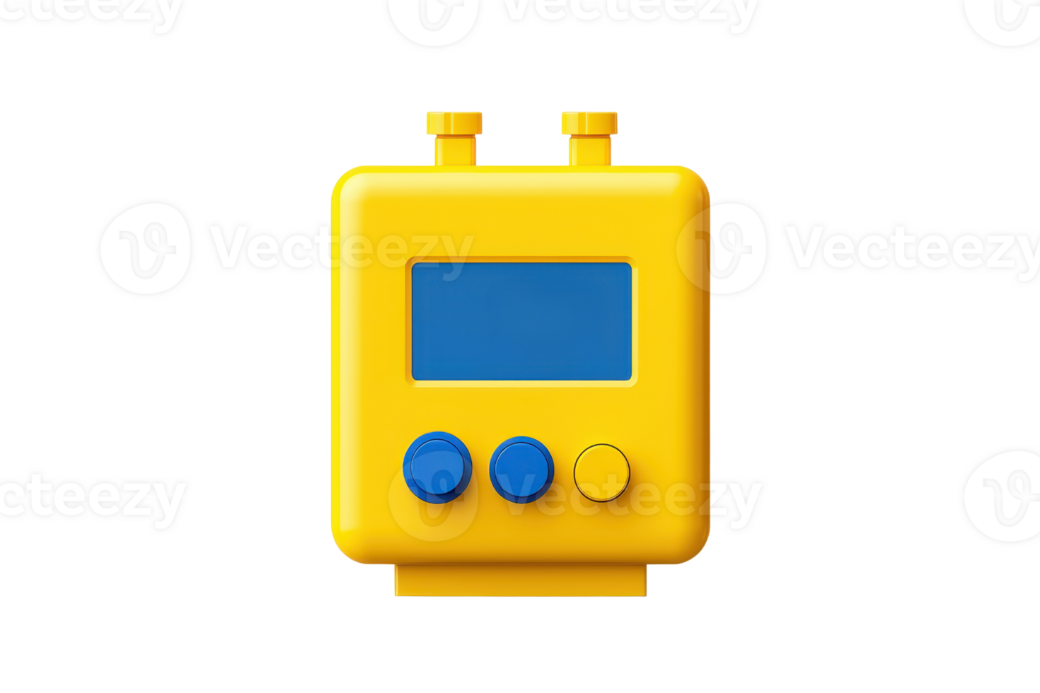 A bright yellow digital timer with a blue display and three buttons, designed for timing tasks effectively. png