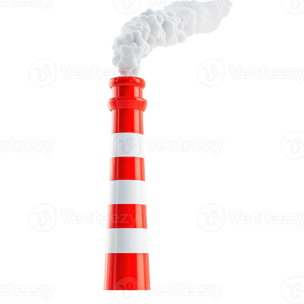 A red and white striped smokestack emits white smoke, symbolizing industrial activity and pollution. png