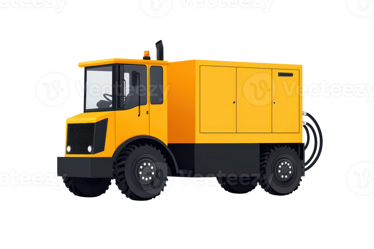 A yellow utility vehicle designed for various operational tasks, featuring a sturdy build and large wheels. png