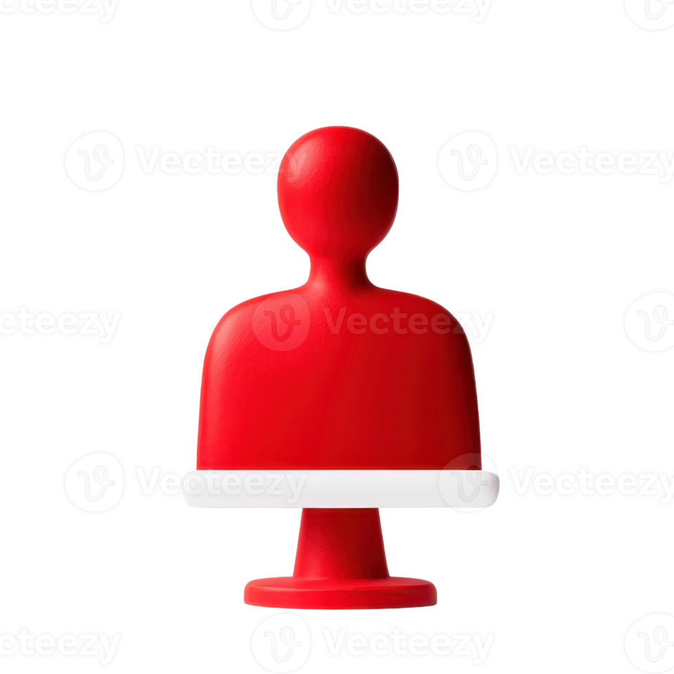 A red figurine shaped like a person, sitting on a circular base with a white horizontal section. png
