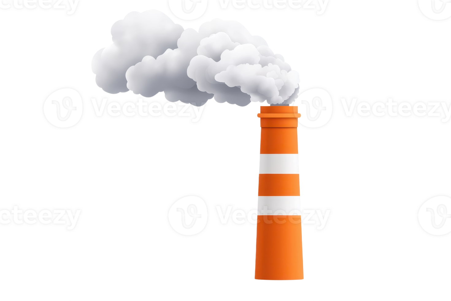 An industrial smokestack emitting white smoke, characterized by its orange and white striped design. png