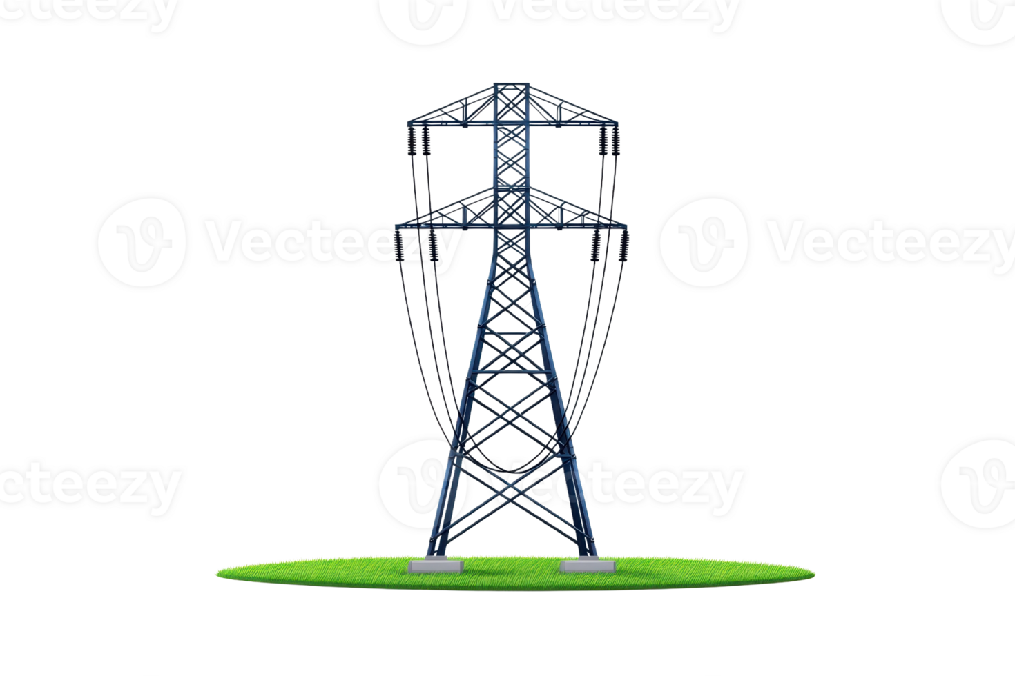 A tall power transmission tower stands prominently, showcasing its intricate design and structure for carrying electrical power. png