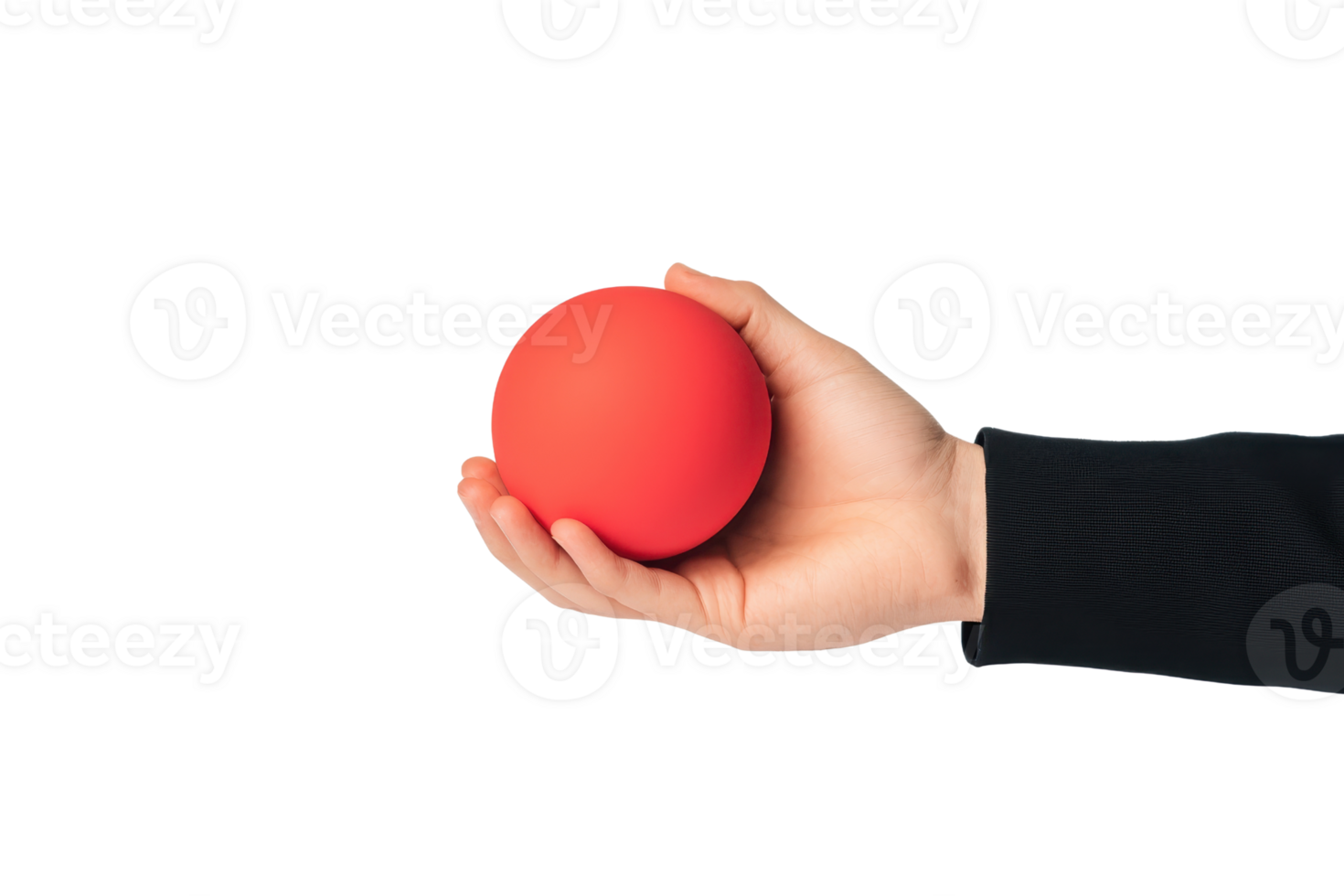 A hand holds a vibrant red ball, showcasing its smooth surface and round shape. png
