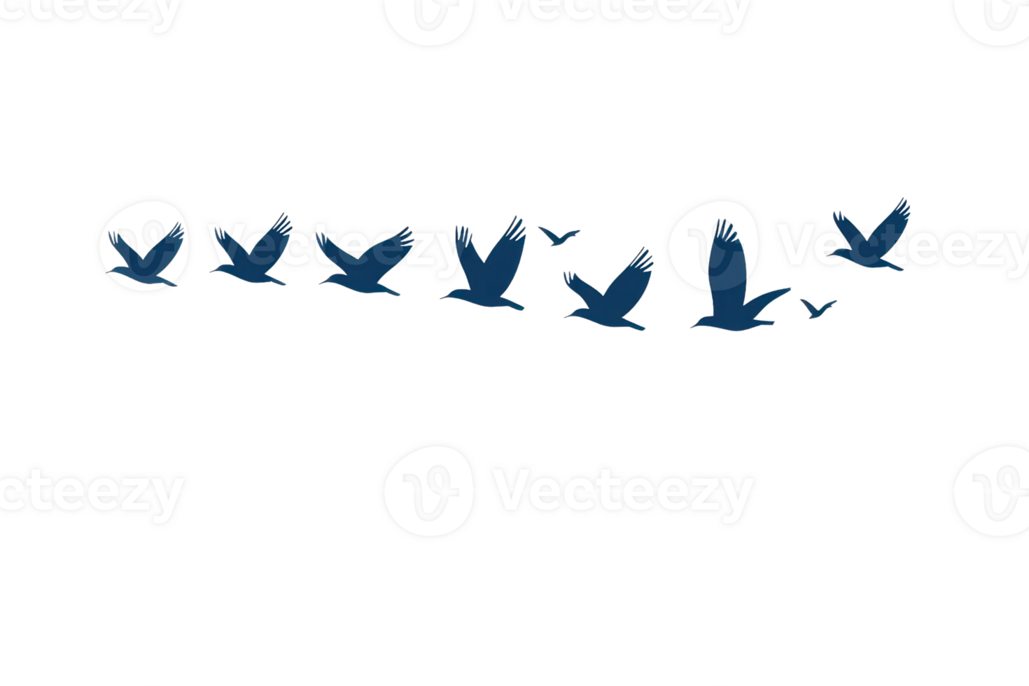 A series of blue birds in flight, illustrating a graceful movement through the air. png
