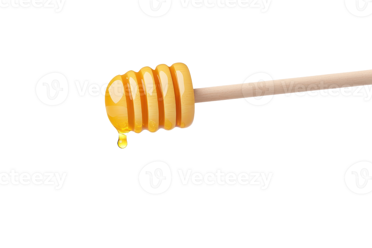 A wooden honey dipper dripping golden honey. png