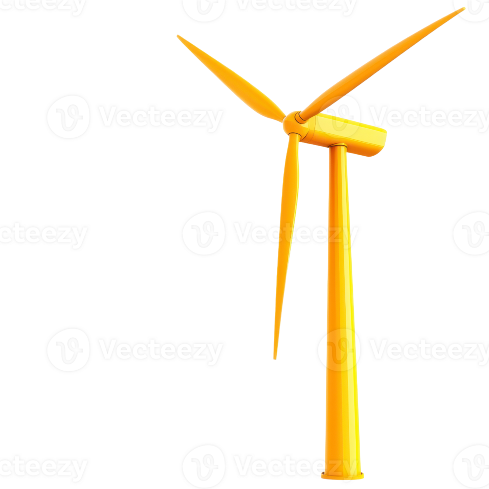 A bright yellow wind turbine with three blades, designed for harnessing wind energy in renewable applications. png