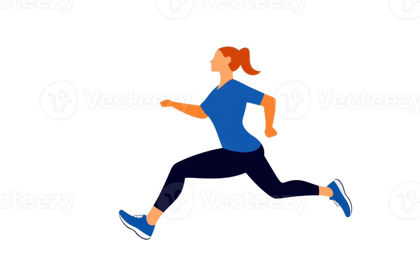 A dynamic illustration of a woman running in athletic clothing, showcasing movement and energy. png
