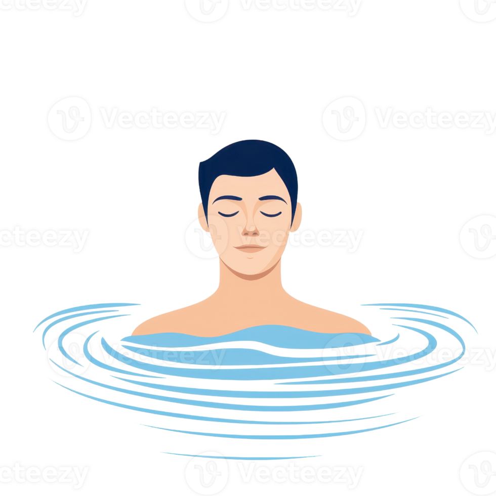 A calm person is floating in water, eyes closed, embodying serenity and relaxation. png