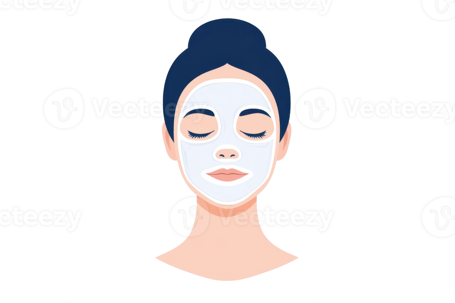 A serene woman with a facial mask, eyes closed, showcasing relaxation and self-care. png