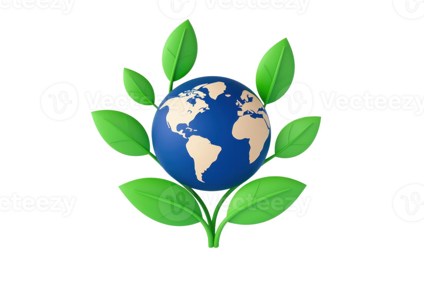 A globe surrounded by green leaves symbolizing environmental awareness and sustainability. png