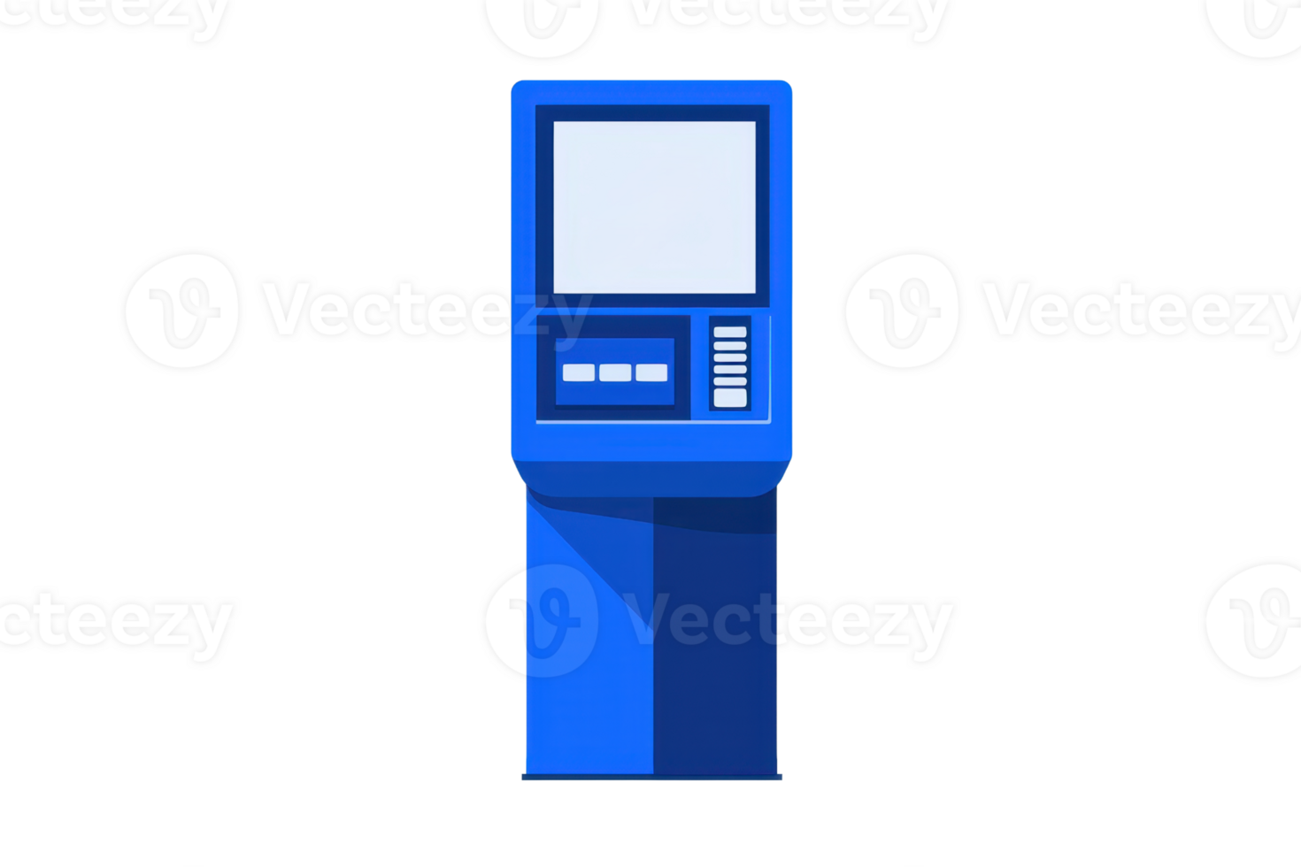 A simple blue kiosk with a screen and buttons, designed for interactive user engagement. png
