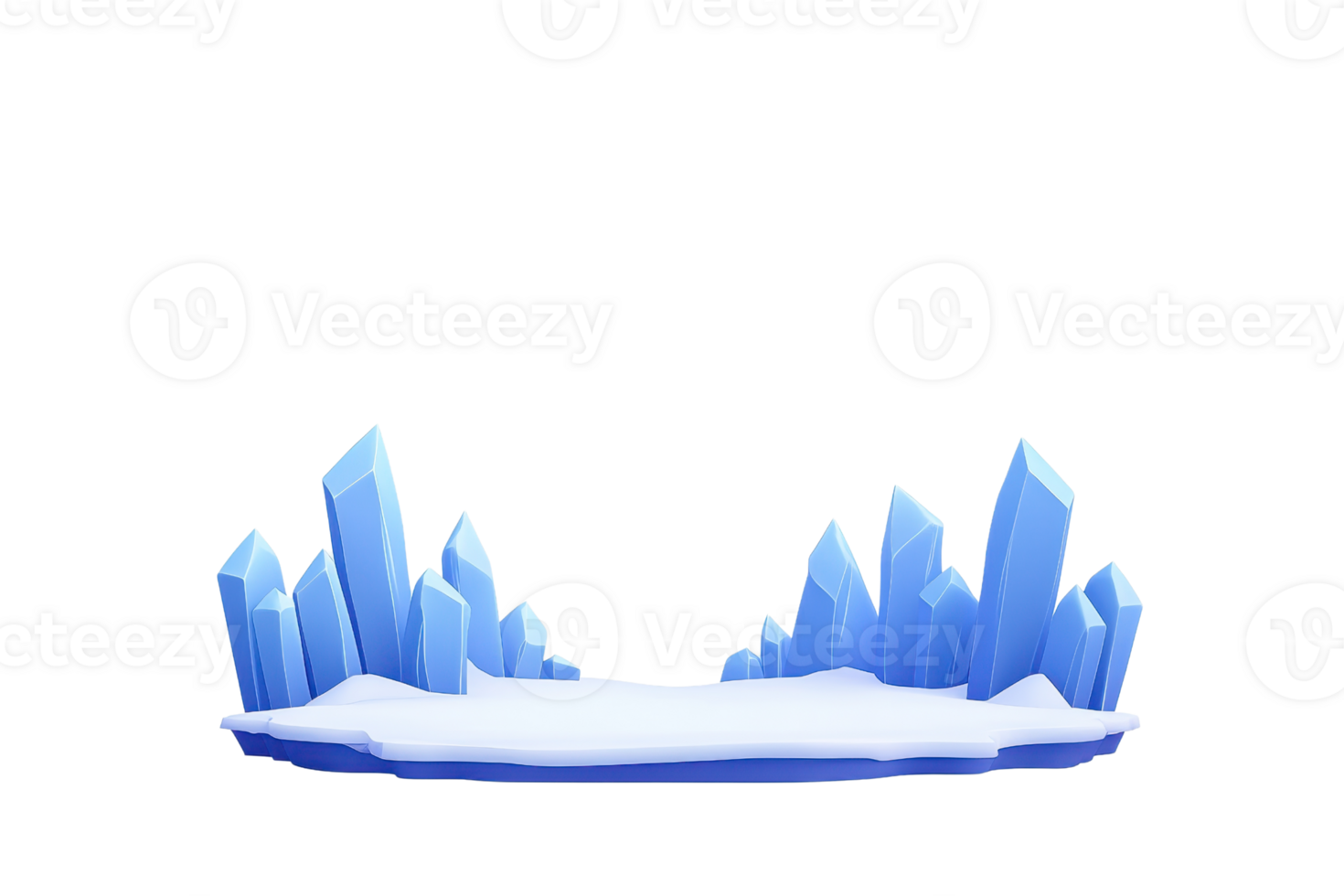 A cluster of sharp, blue ice crystals arranged on a snow-covered base, creating a striking icy formation. png