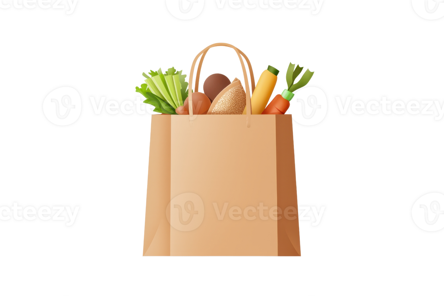 A brown paper bag filled with fresh vegetables and bread, showcasing a healthy and organic selection of produce. png