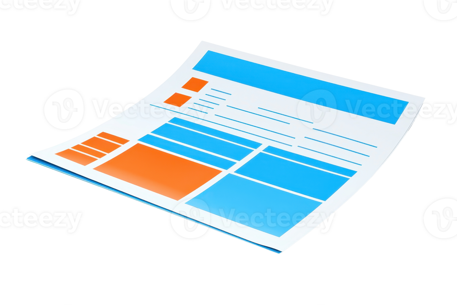 A colorful document featuring various sections and placeholders designed for layout purposes. png