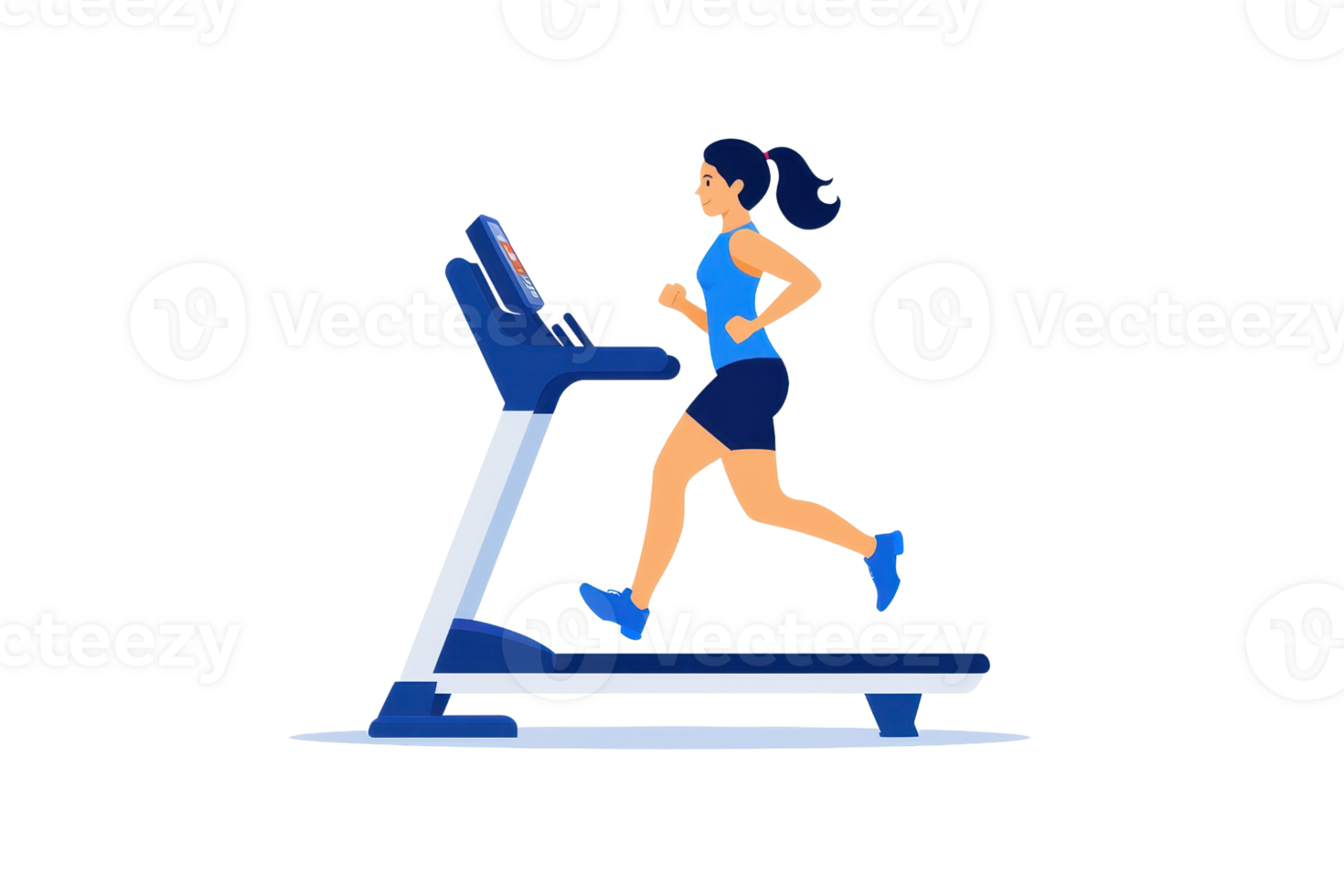 A woman runs on a treadmill, showcasing fitness and exercise. png