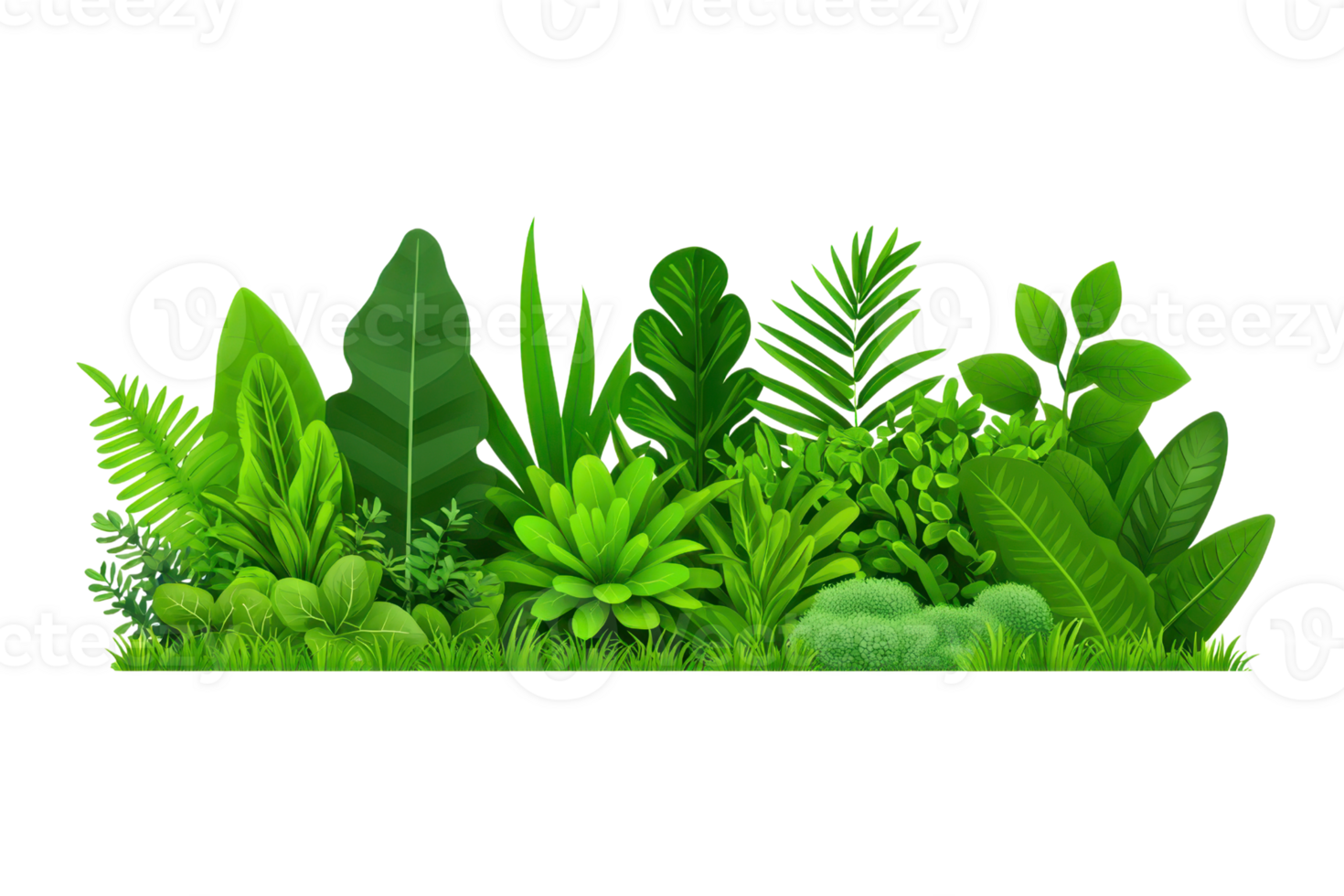 A vibrant collection of various green leaves and plants, showcasing diverse shapes and textures. png
