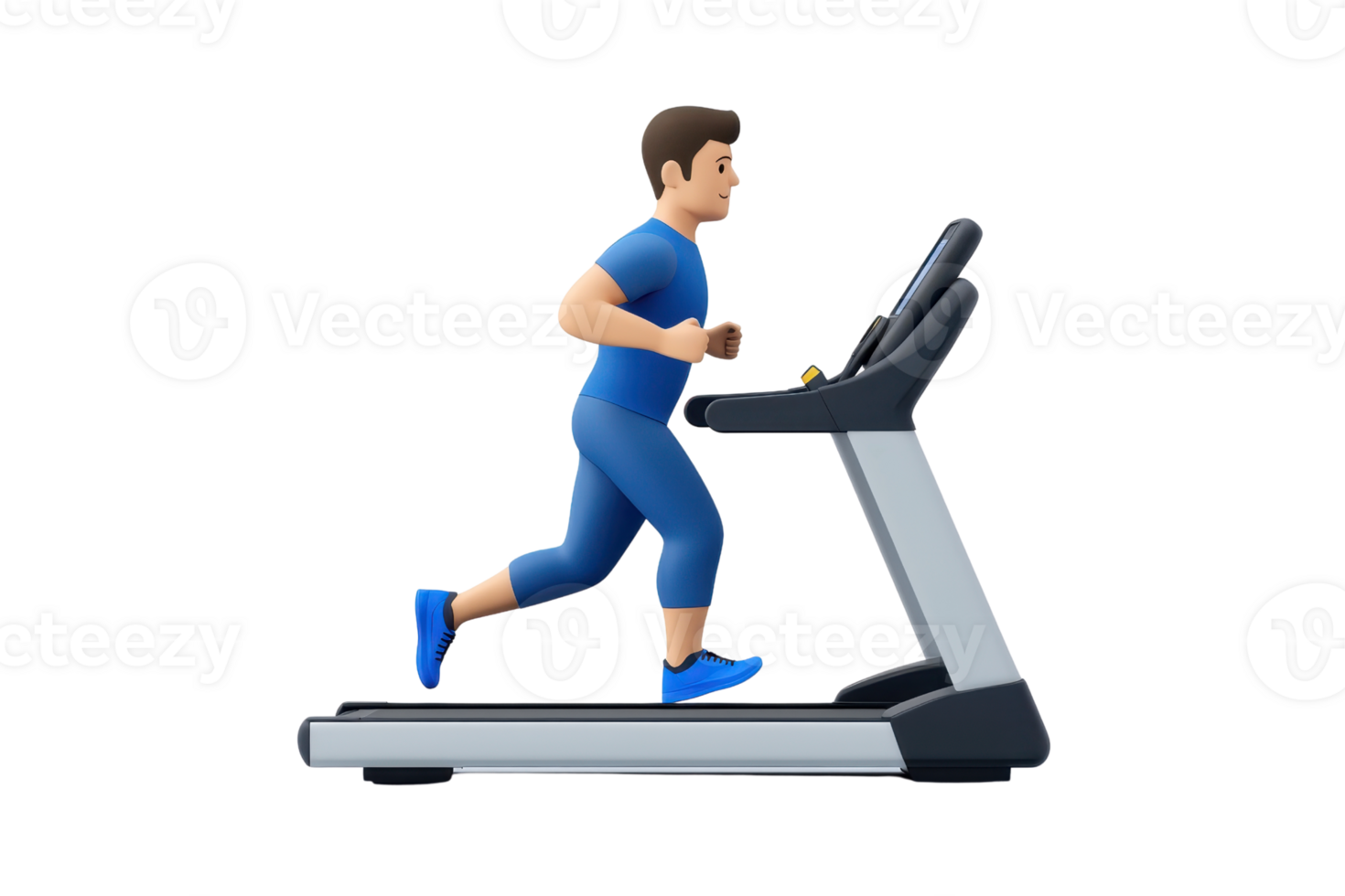 A person is running on a treadmill, showcasing fitness and exercise in a dynamic pose. png