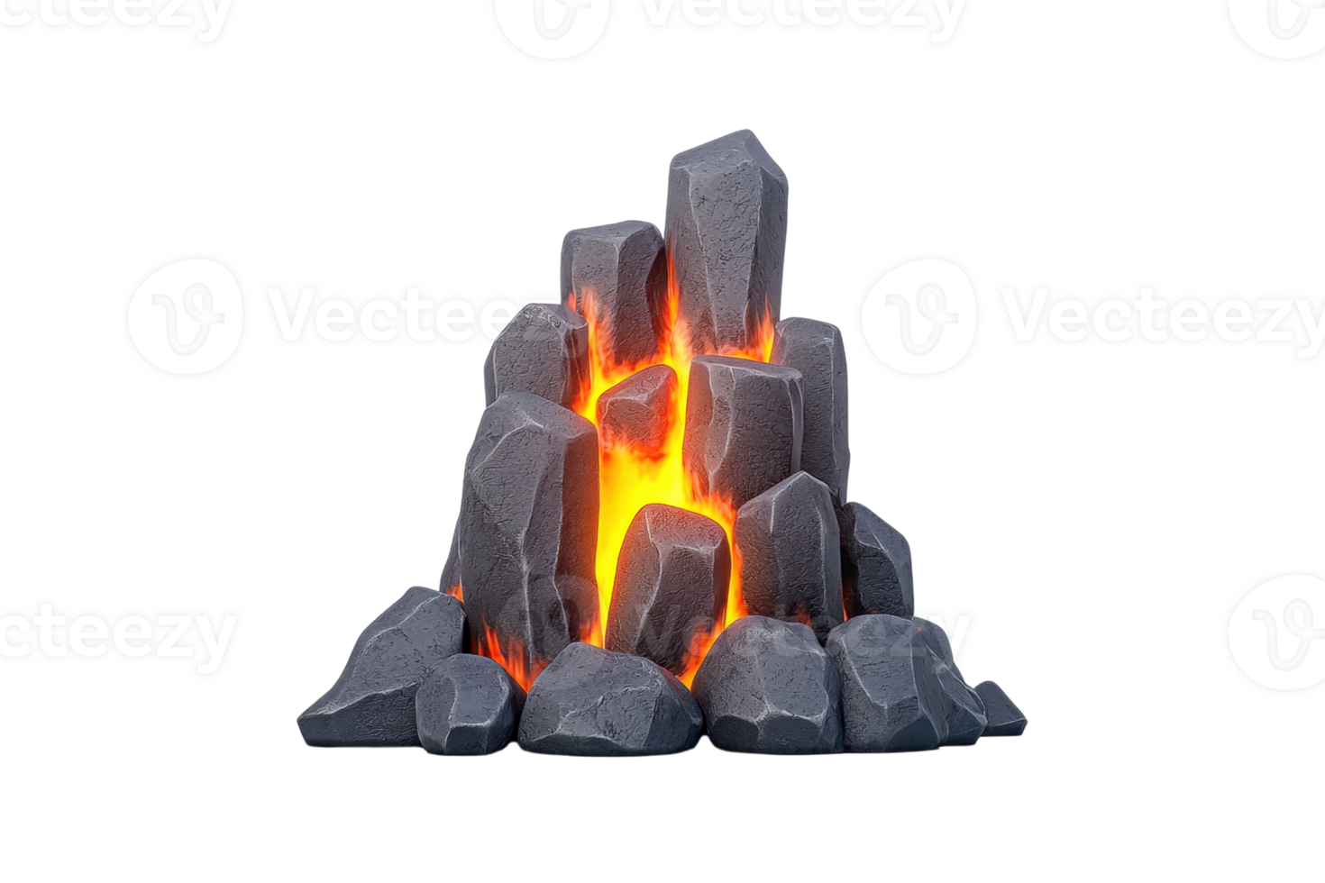 A rocky formation with glowing lava seeping through the cracks, illustrating a volcanic landscape. png