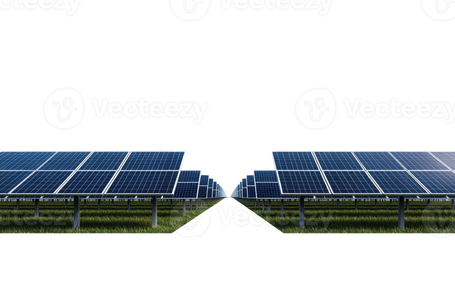 Solar panels arranged in two rows, featuring blue photovoltaic cells designed for harnessing solar energy efficiently. png