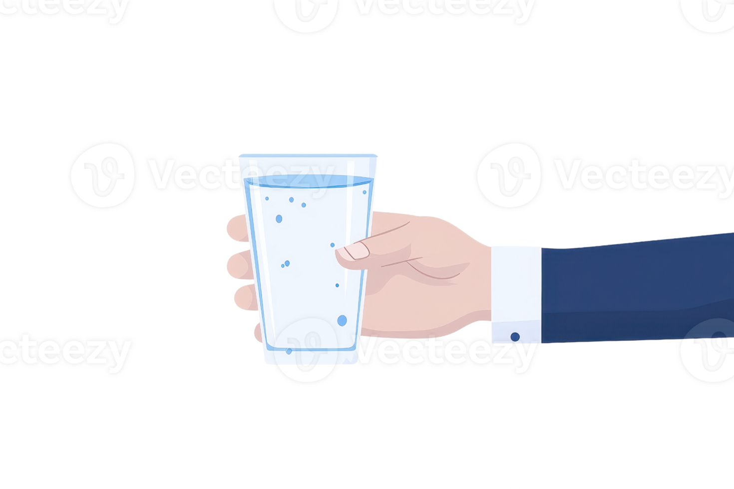 A hand holding a clear glass of water with visible droplets inside. png