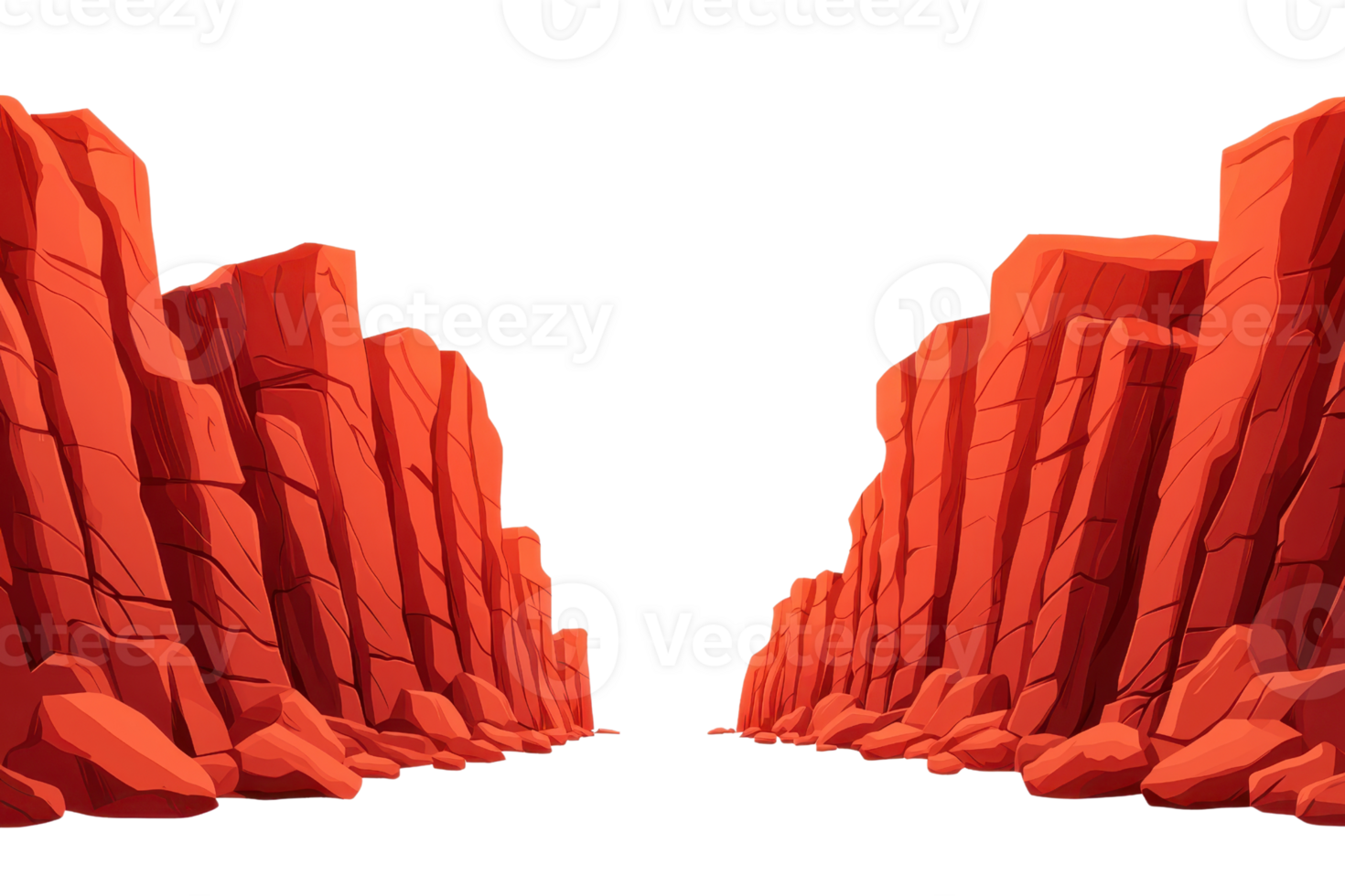 A pair of towering red rock formations create a dramatic corridor, showcasing their rugged texture and bold color. png