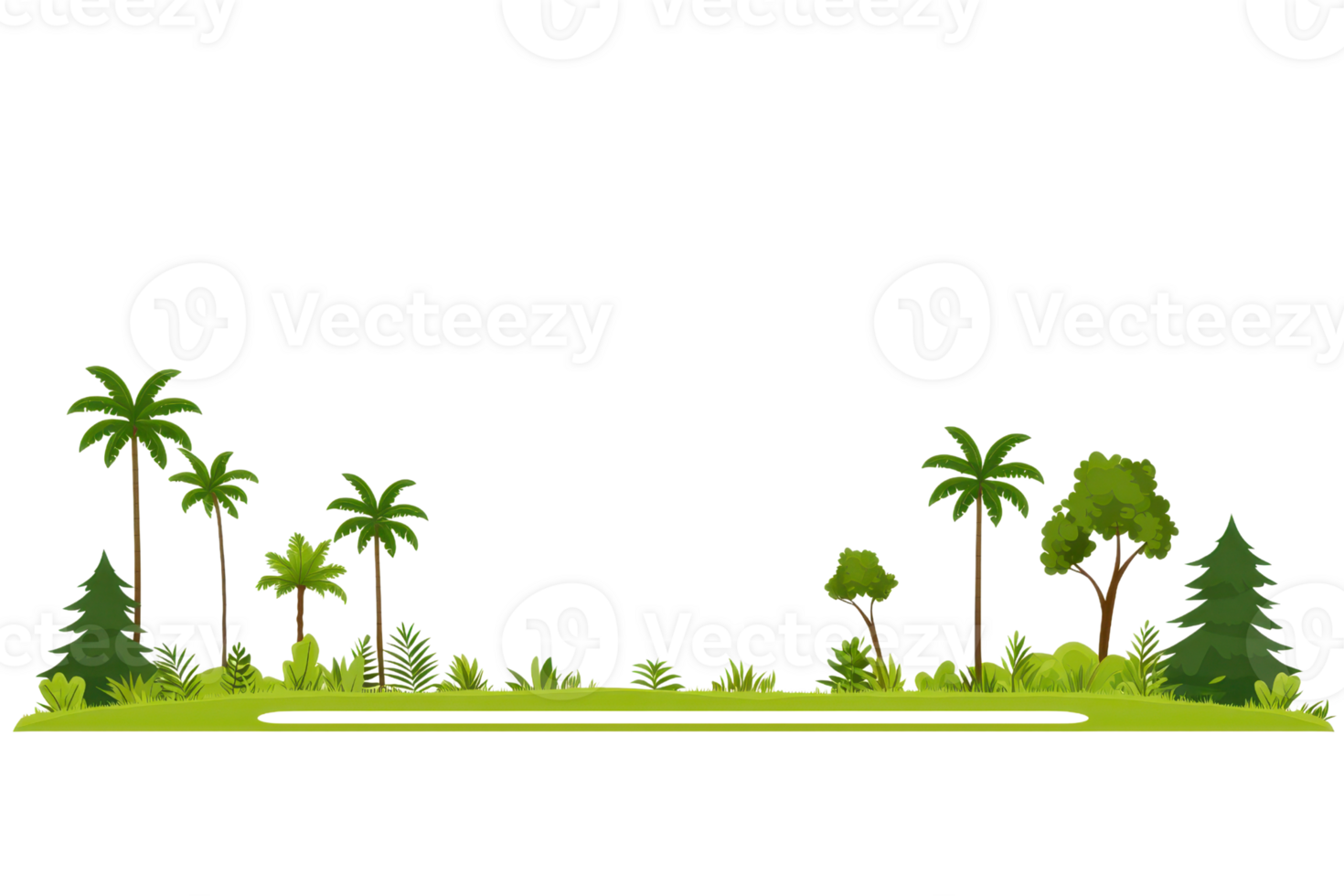 A vibrant green landscape featuring various trees and plants, creating a lush natural scene. png