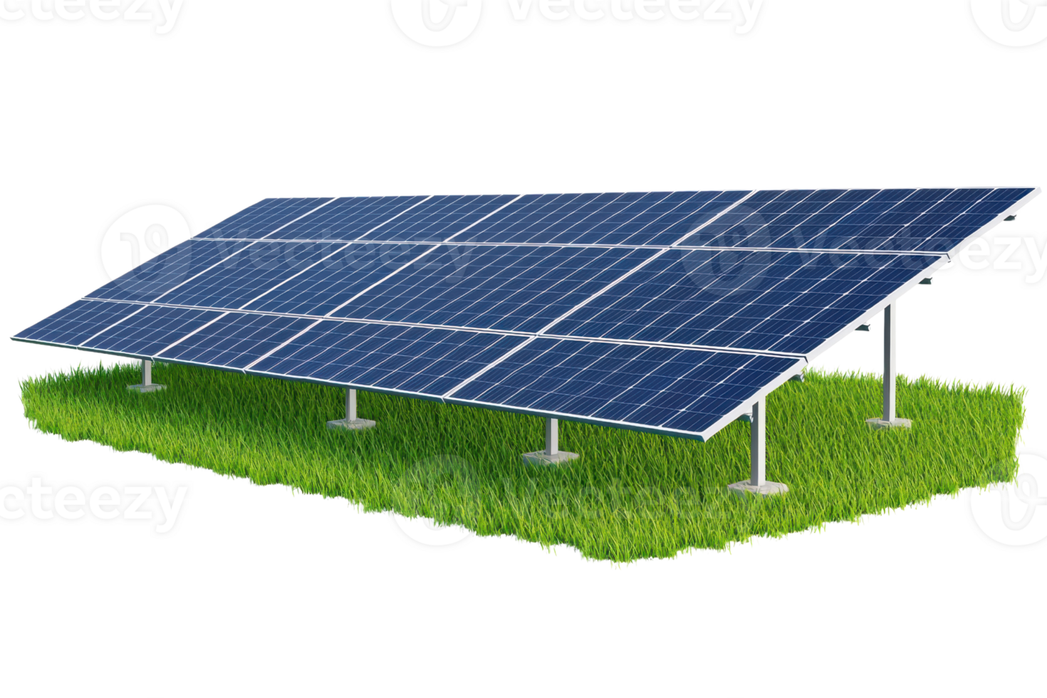 A solar panel array positioned on a grassy base, designed for harnessing solar energy. png