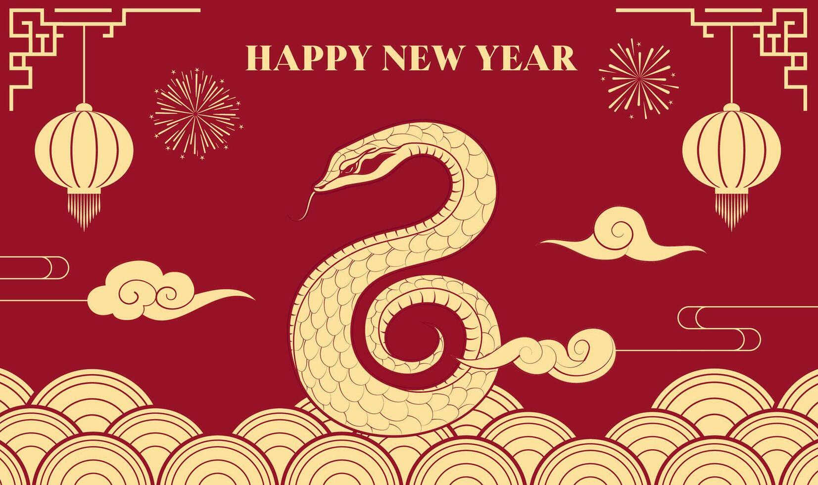 Spring Festival background design paper-cut style snakes and lanterns and other Chinese elements vector