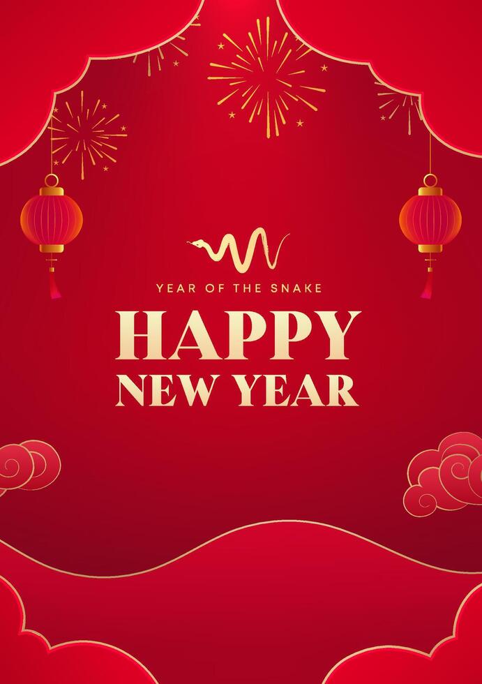 Spring Festival poster design to celebrate the Year of the Snake red background vector