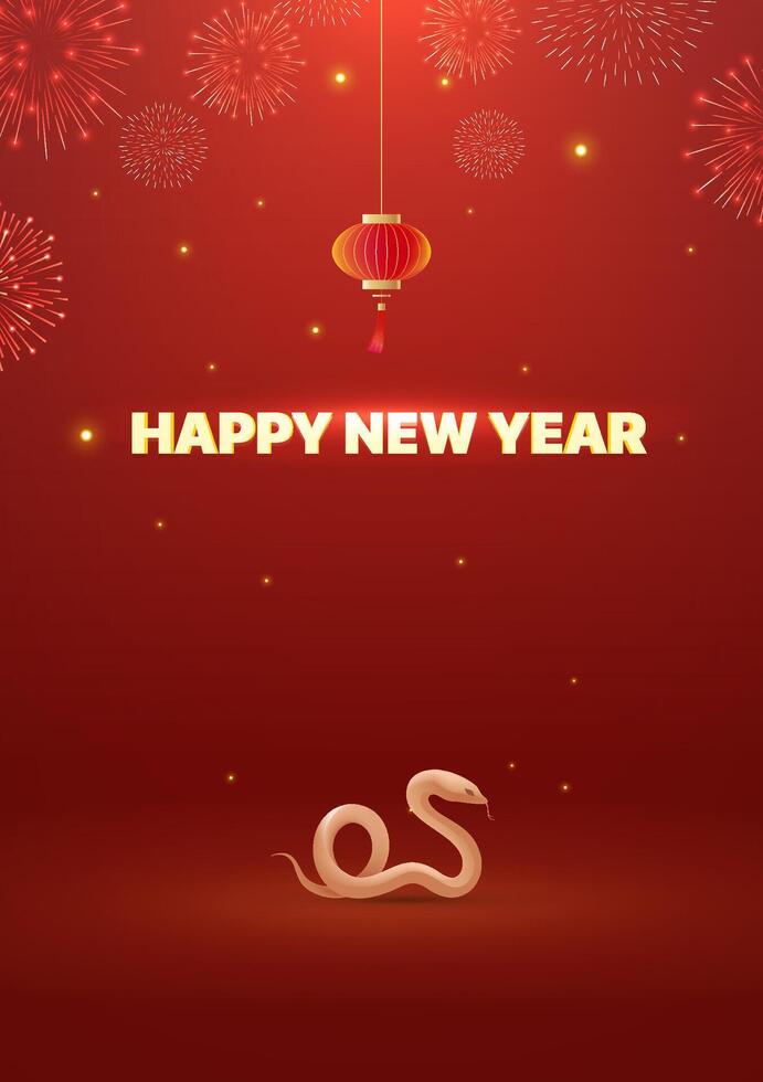 Spring Festival poster design to celebrate the Year of the Snake fireworks and lanterns vector