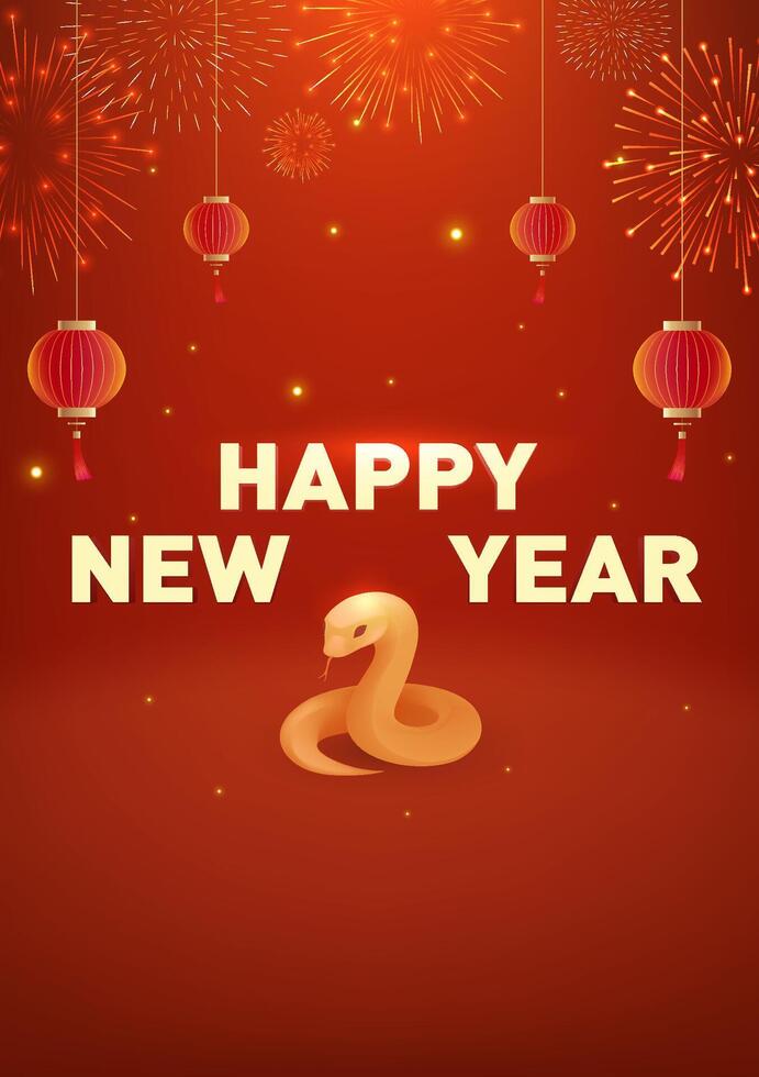 Spring Festival poster design to celebrate the Year of the Snake slogans and fireworks vector