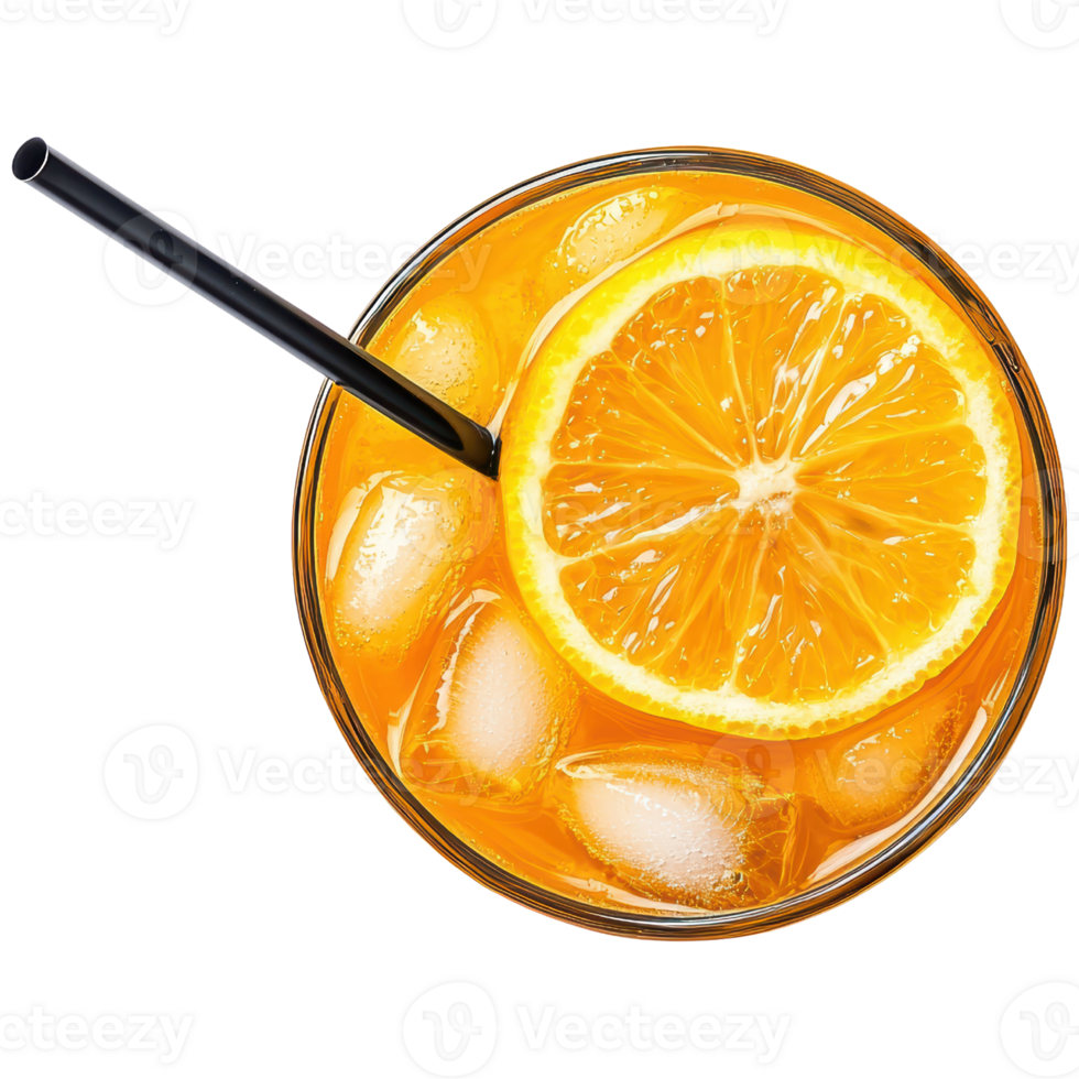 Refreshing Citrus Beverage with Ice and a Slice of Orange Perfect for Summer Days png