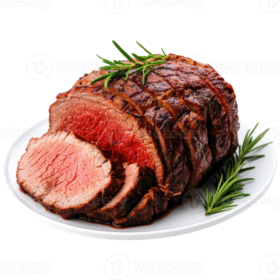 Deliciously Cooked Roast Beef with Herbs on a Plate for a Perfect Dinner Experience png