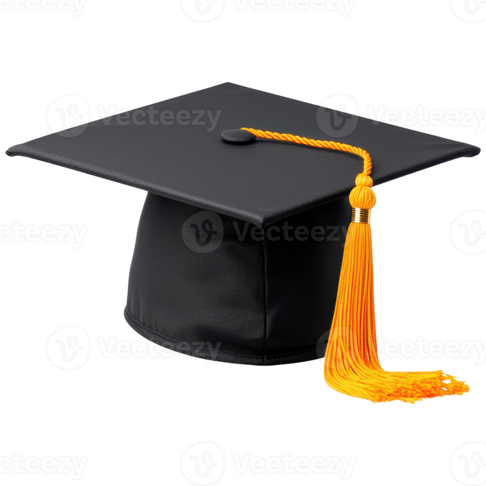 A Classic Black Graduation Cap with a Vibrant Yellow Tassel Symbolizing Academic Achievement and Celebration of Educational Milestones png