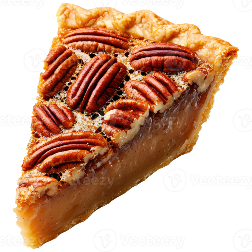 Deliciously Rich Pecan Pie Slice with Crunchy Nut Topping Capturing a Sweet Indulgence png