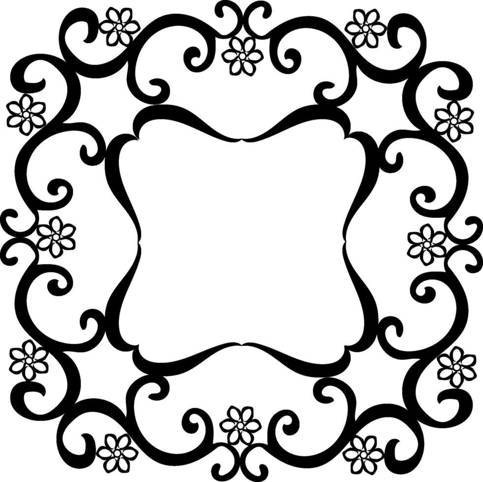 Beautiful black frame decorated with an openwork floral pattern on a white background vector