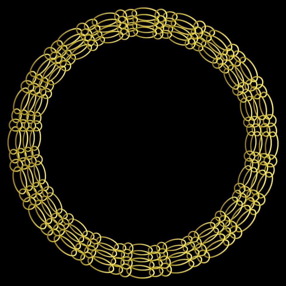 Round frame in the form of a gold chain on a black background vector