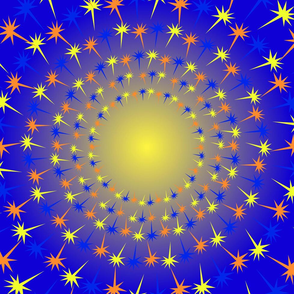 Abstract geometric pattern in the form of multi-colored petals and feathers on a blue background vector