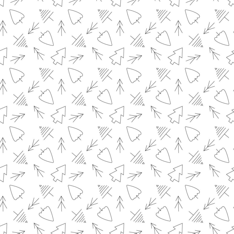 Seamless pattern with conifers. Doodle black outline illustration. vector