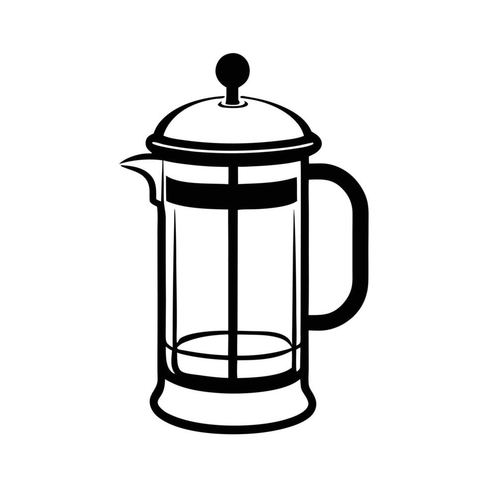 A black and white illustration of a french press coffee maker vector