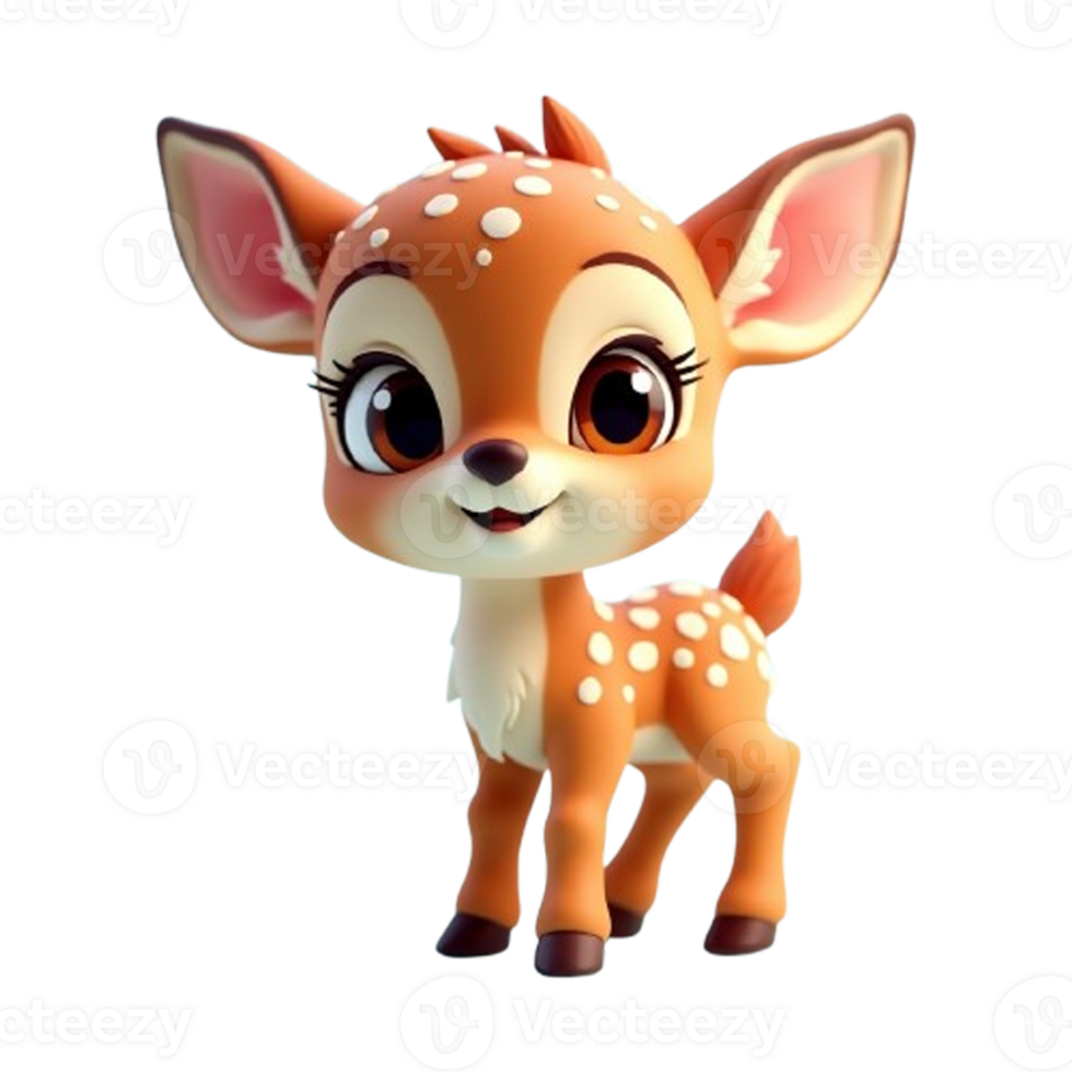 A 3D cartoon style image of an adorable fawn, cute cartoon deer baby png